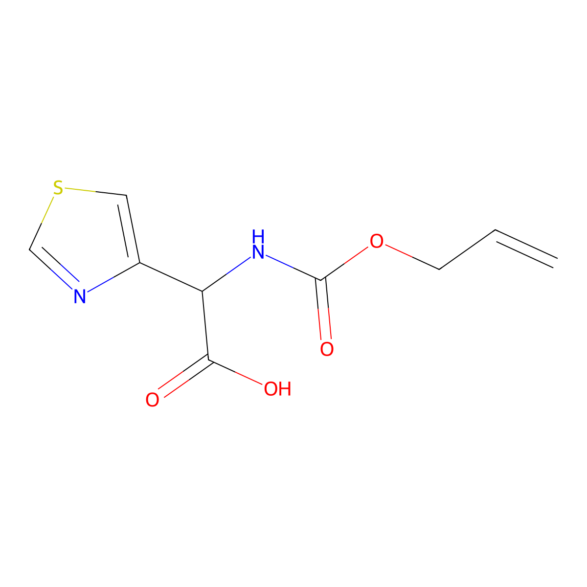 2-{[(Prop-2-en-1-yloxy)carbonyl]amino}-2-(1,3-thiazol-4-yl)acetic acid molecular structure, CAS 2680599-50-0