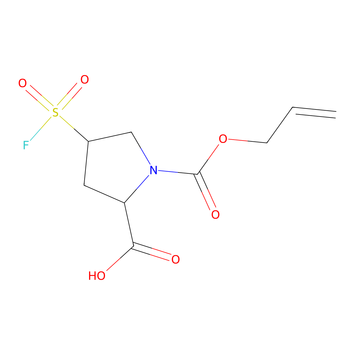 4-(Fluorosulfonyl)-1-[(prop-2-en-1-yloxy)carbonyl]pyrrolidine-2-carboxylic acid molecular structure, CAS 2680599-57-7