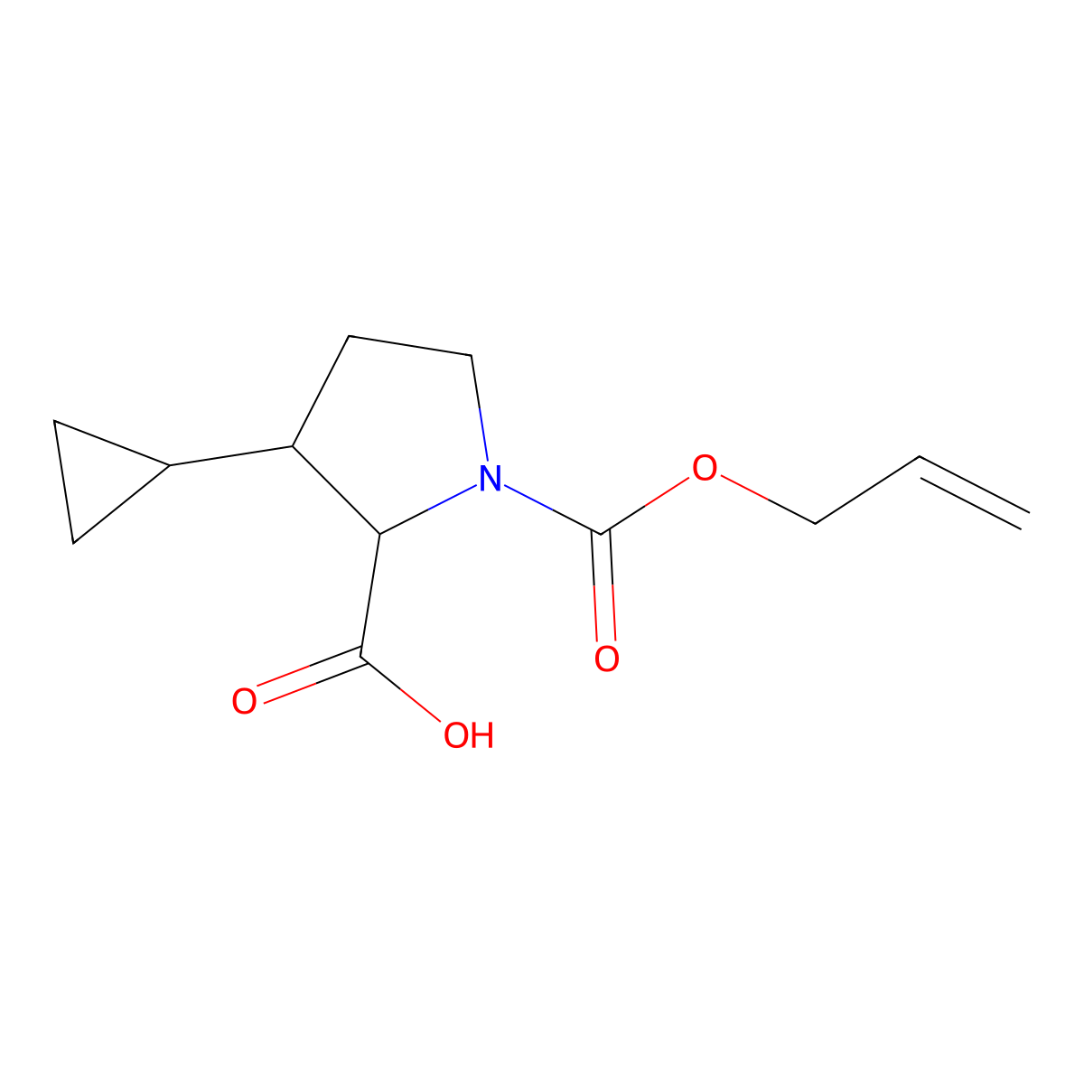 3-Cyclopropyl-1-[(prop-2-en-1-yloxy)carbonyl]pyrrolidine-2-carboxylic acid molecular structure, CAS 2680599-77-1