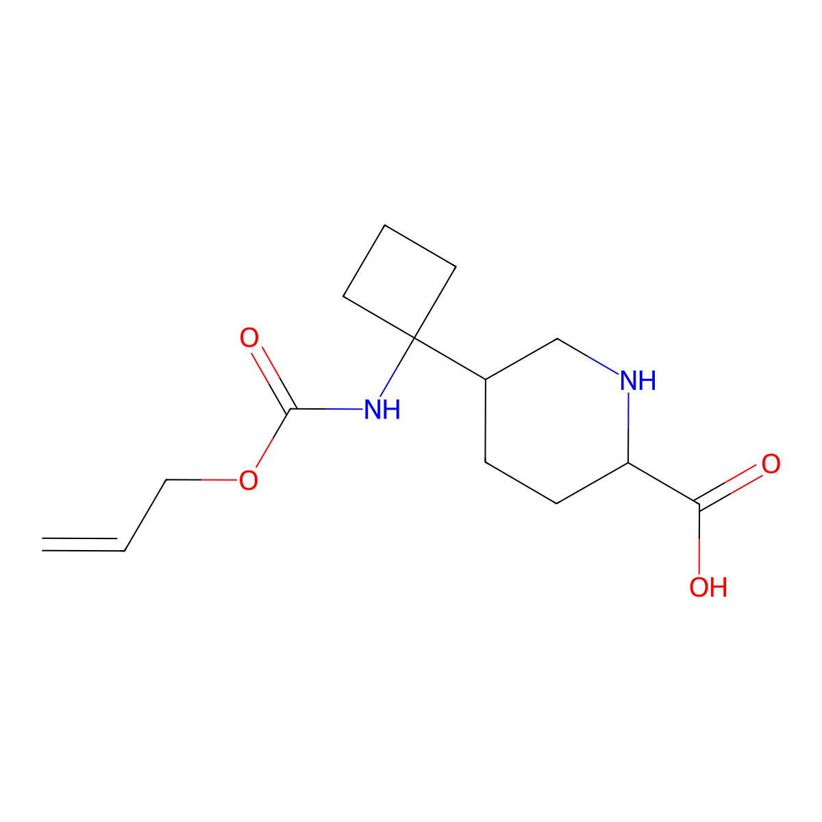 5-(1-{[(Prop-2-en-1-yloxy)carbonyl]amino}cyclobutyl)piperidine-2-carboxylic acid molecular structure, CAS 2680599-87-3