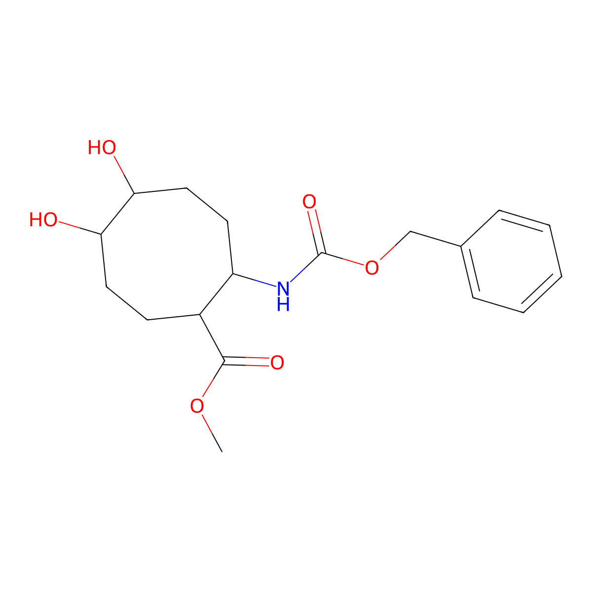 Methyl 2-{[(benzyloxy)carbonyl]amino}-5,6-dihydroxycyclooctane-1-carboxylate molecular structure, CAS 2680600-12-6