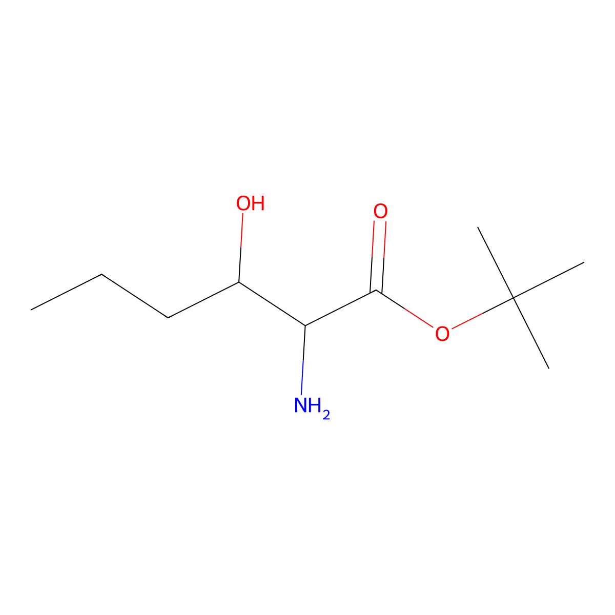 Tert-butyl 2-amino-3-hydroxyhexanoate molecular structure, CAS 2680600-13-7