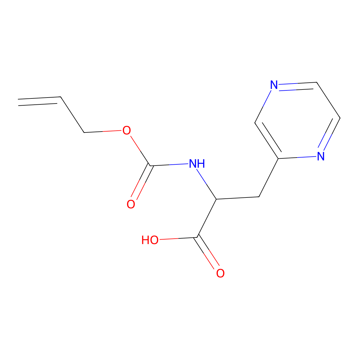 2-{[(Prop-2-en-1-yloxy)carbonyl]amino}-3-(pyrazin-2-yl)propanoic acid molecular structure, CAS 2680605-54-1