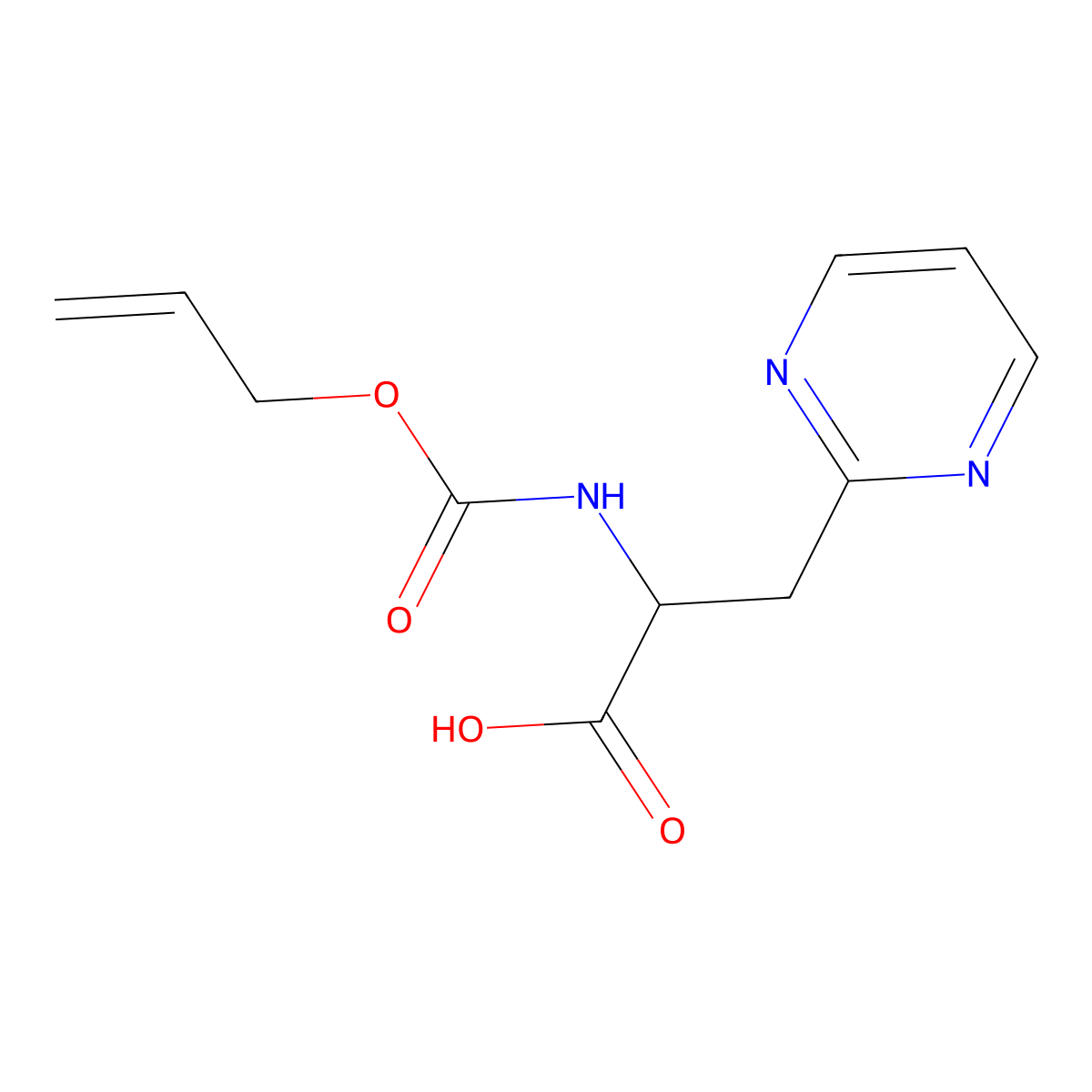 2-{[(Prop-2-en-1-yloxy)carbonyl]amino}-3-(pyrimidin-2-yl)propanoic acid molecular structure, CAS 2680605-59-6