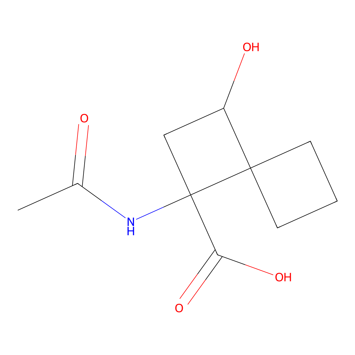 1-Acetamido-3-hydroxyspiro[3.3]heptane-1-carboxylic acid molecular structure, CAS 2680605-74-5