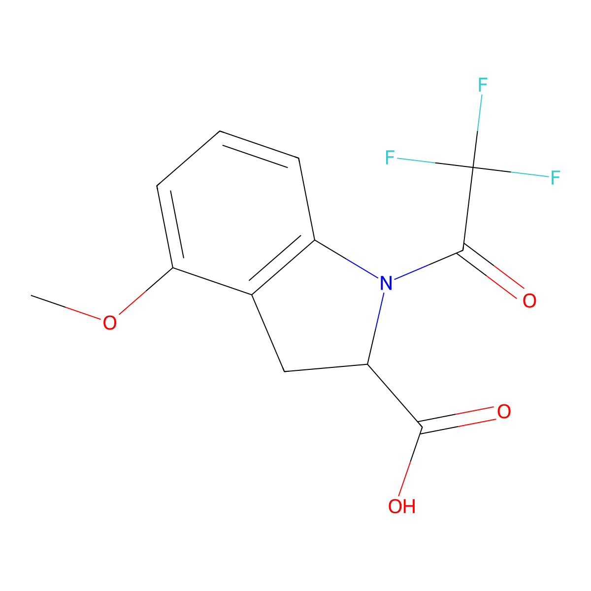 4-methoxy-1-(2,2,2-trifluoroacetyl)-2,3-dihydro-1H-indole-2-carboxylic acid molecular structure, CAS 2680605-76-7