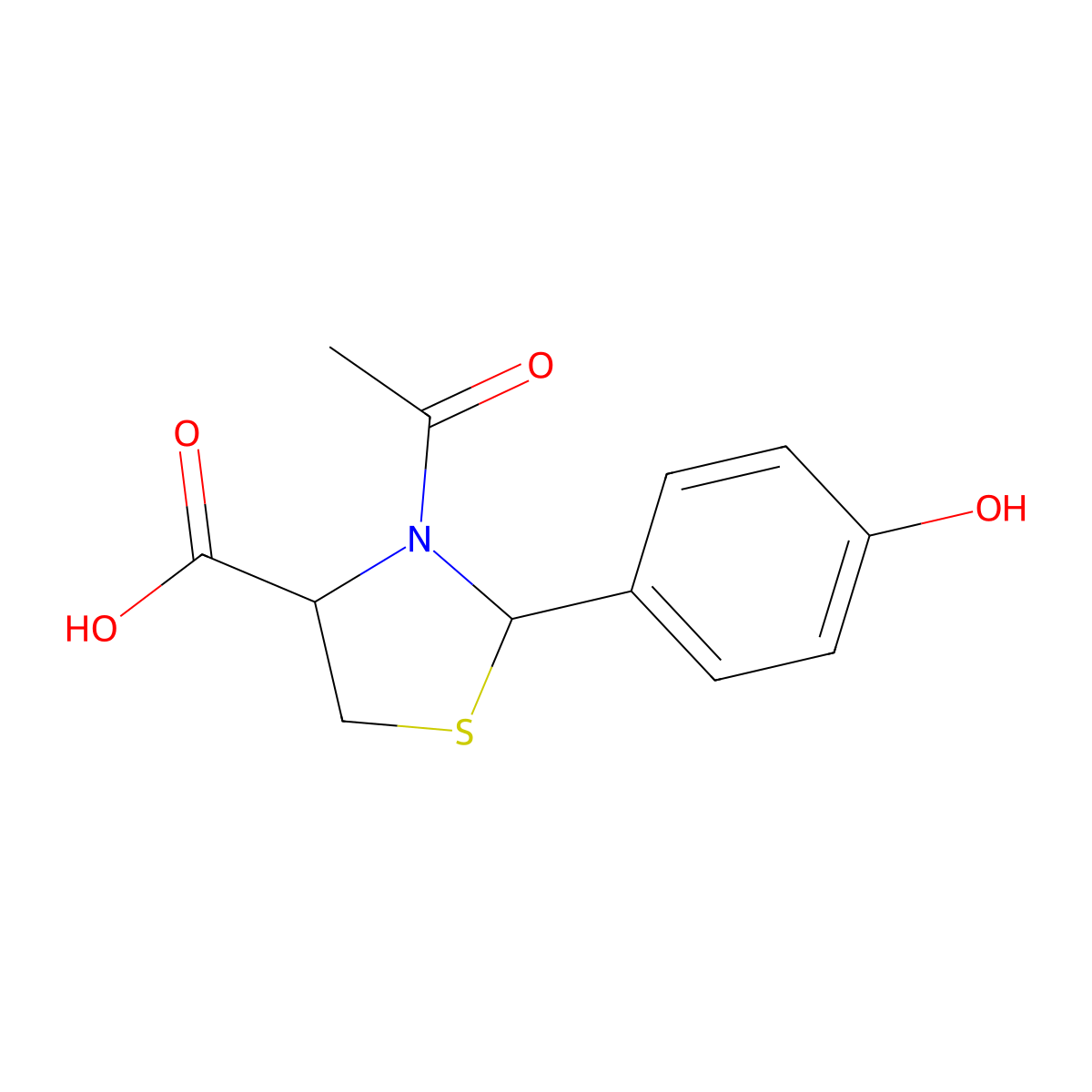 3-Acetyl-2-(4-hydroxyphenyl)-1,3-thiazolidine-4-carboxylic acid molecular structure, CAS 2680605-83-6