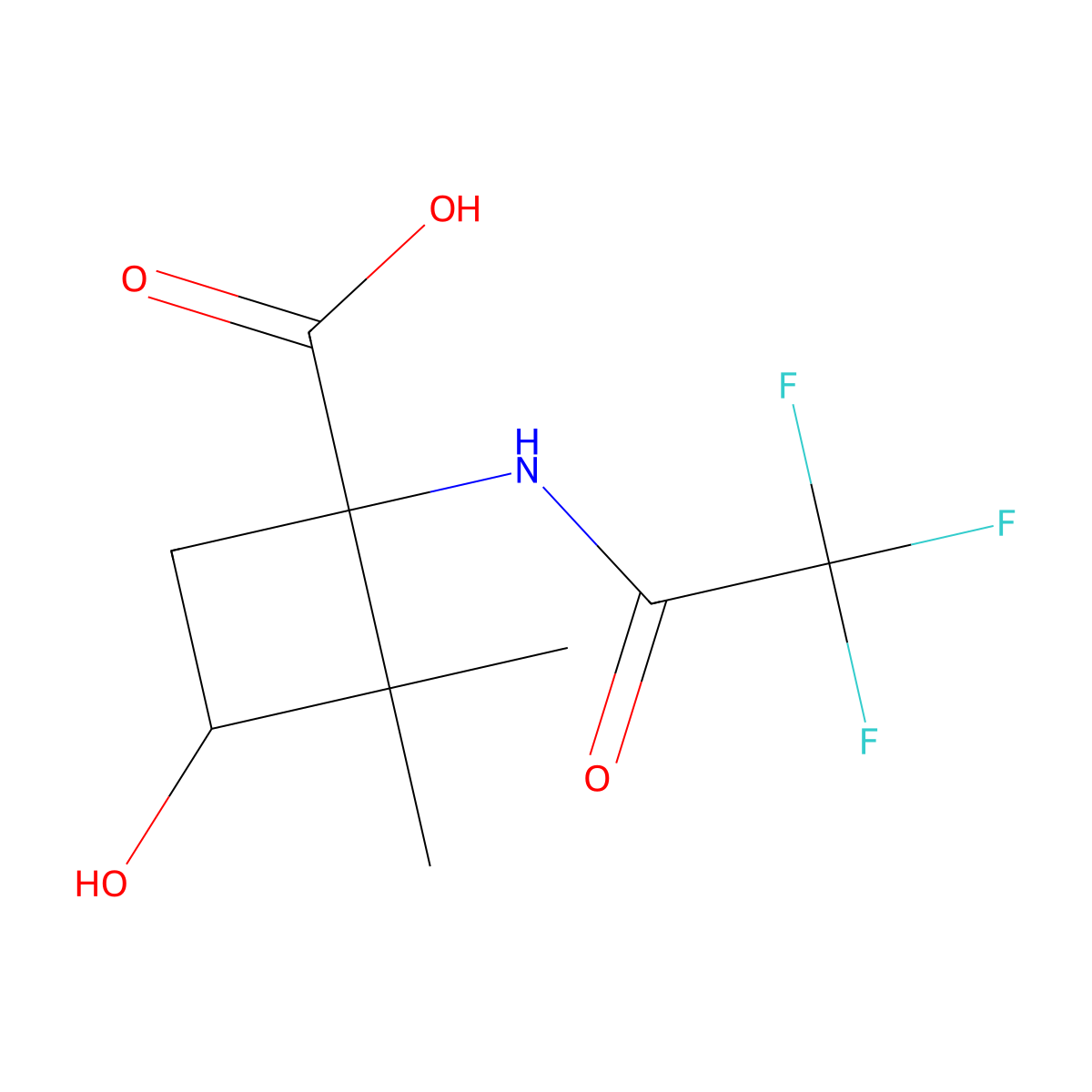 3-Hydroxy-2,2-dimethyl-1-(2,2,2-trifluoroacetamido)cyclobutane-1-carboxylic acid molecular structure, CAS 2680605-95-0