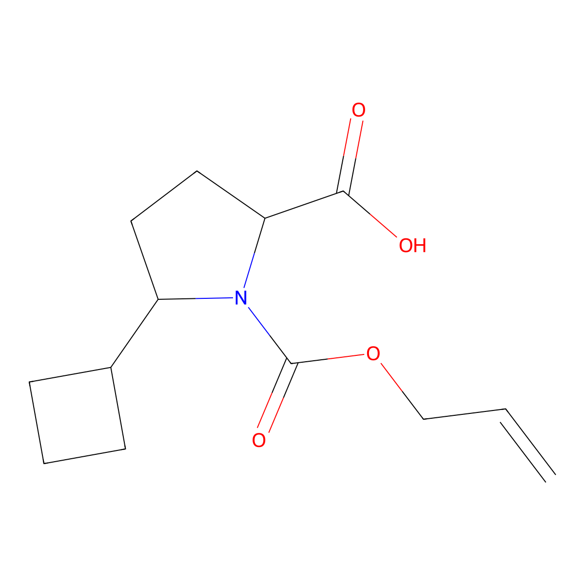 5-Cyclobutyl-1-[(prop-2-en-1-yloxy)carbonyl]pyrrolidine-2-carboxylic acid molecular structure, CAS 2680606-02-2