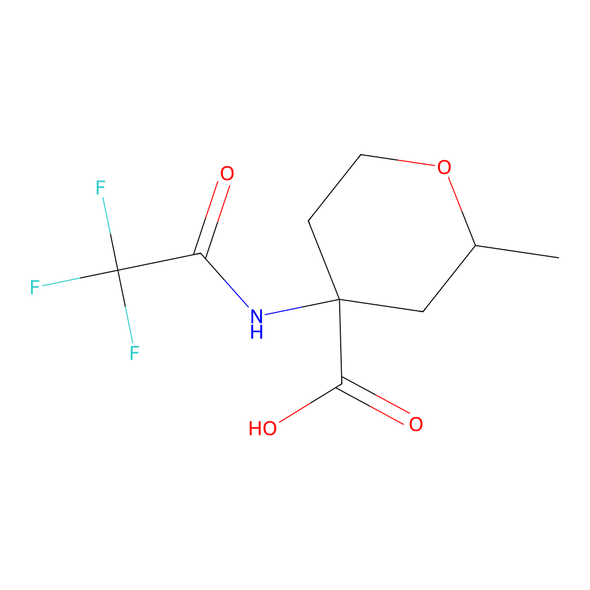 2-Methyl-4-(2,2,2-trifluoroacetamido)oxane-4-carboxylic acid molecular structure, CAS 2680606-26-0