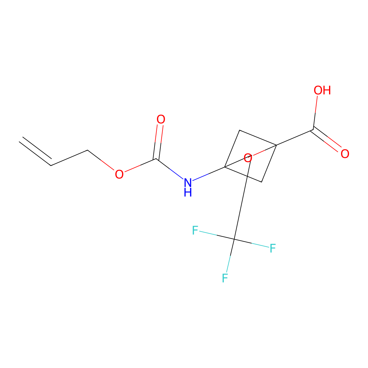 4-{[(Prop-2-en-1-yloxy)carbonyl]amino}-3-(trifluoromethyl)-2-oxabicyclo[2.1.1]hexane-1-carboxylic acid molecular structure, CAS 2680606-28-2