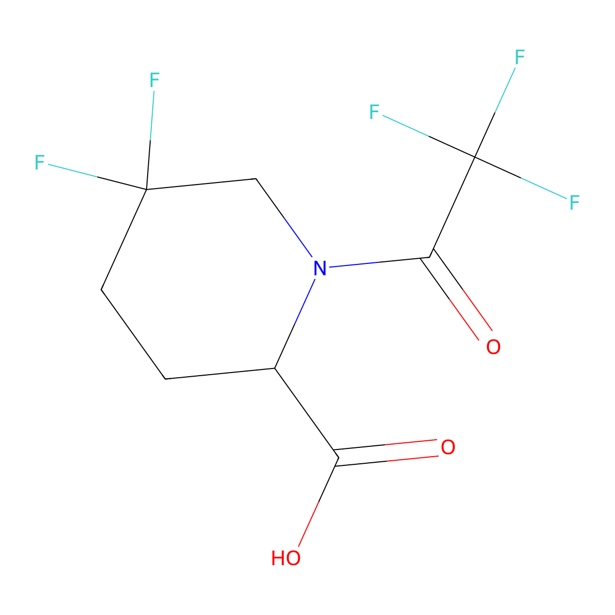 5,5-Difluoro-1-(2,2,2-trifluoroacetyl)piperidine-2-carboxylic acid molecular structure, CAS 2680606-35-1