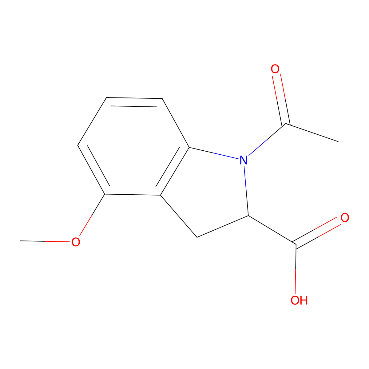 1-acetyl-4-methoxy-2,3-dihydro-1H-indole-2-carboxylic acid molecular structure, CAS 2680606-43-1