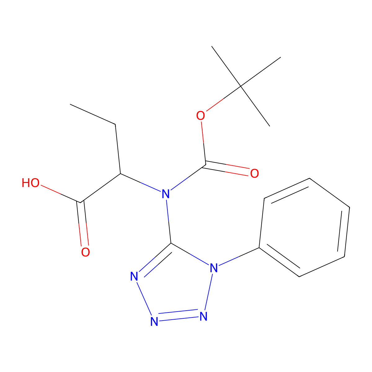 2-{[(tert-butoxy)carbonyl](1-phenyl-1H-1,2,3,4-tetrazol-5-yl)amino}butanoic acid molecular structure, CAS 2680606-48-6