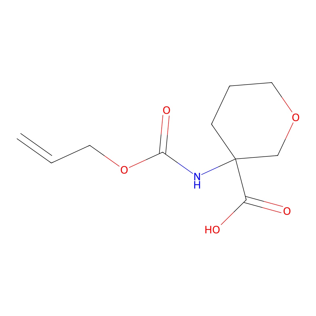 3-{[(Prop-2-en-1-yloxy)carbonyl]amino}oxane-3-carboxylic acid molecular structure, CAS 2680606-50-0