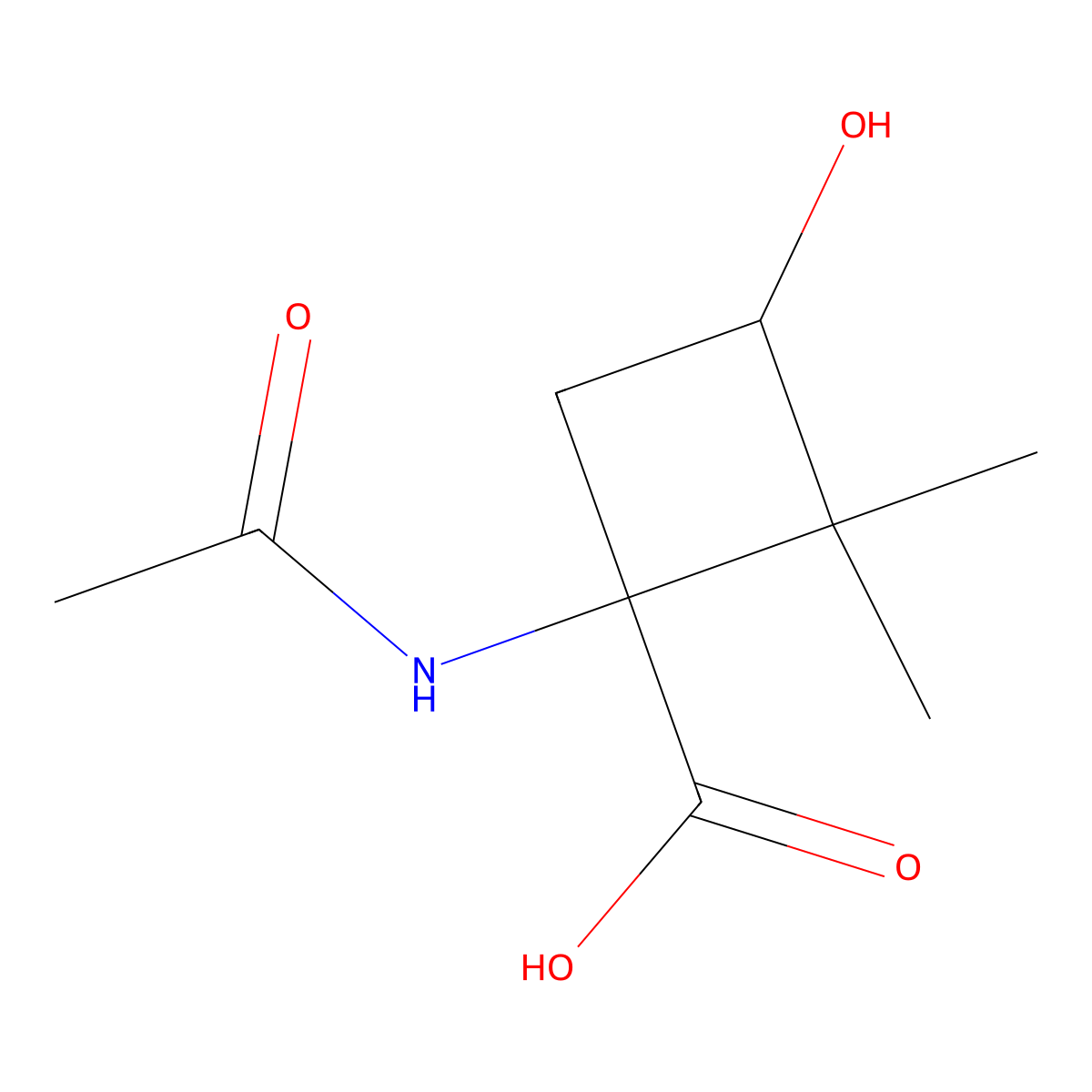 1-Acetamido-3-hydroxy-2,2-dimethylcyclobutane-1-carboxylic acid molecular structure, CAS 2680606-55-5
