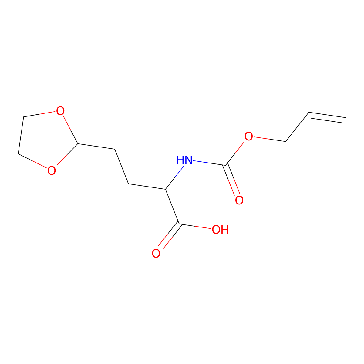 4-(1,3-Dioxolan-2-yl)-2-{[(prop-2-en-1-yloxy)carbonyl]amino}butanoic acid molecular structure, CAS 2680606-75-9