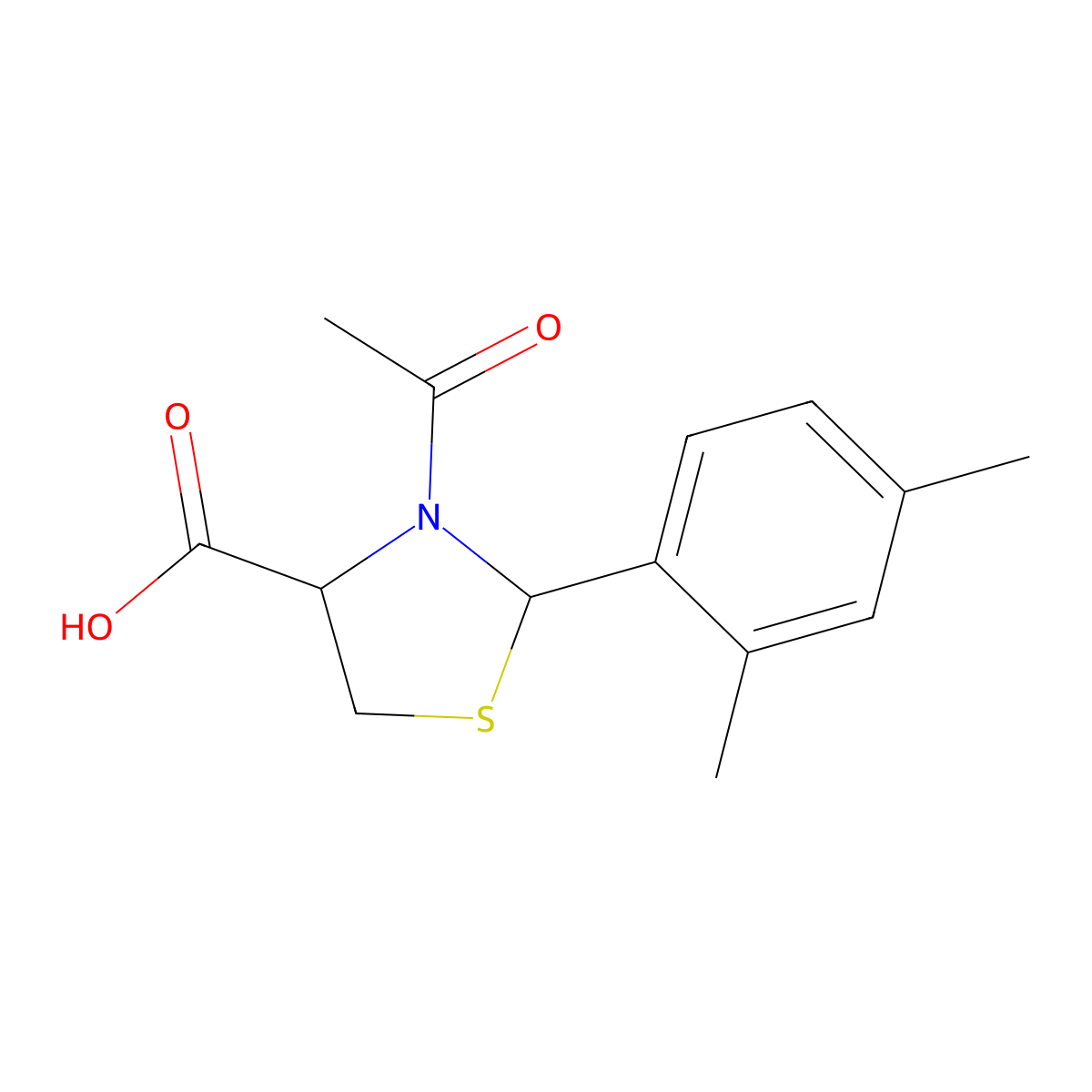 3-Acetyl-2-(2,4-dimethylphenyl)-1,3-thiazolidine-4-carboxylic acid molecular structure, CAS 2680606-81-7