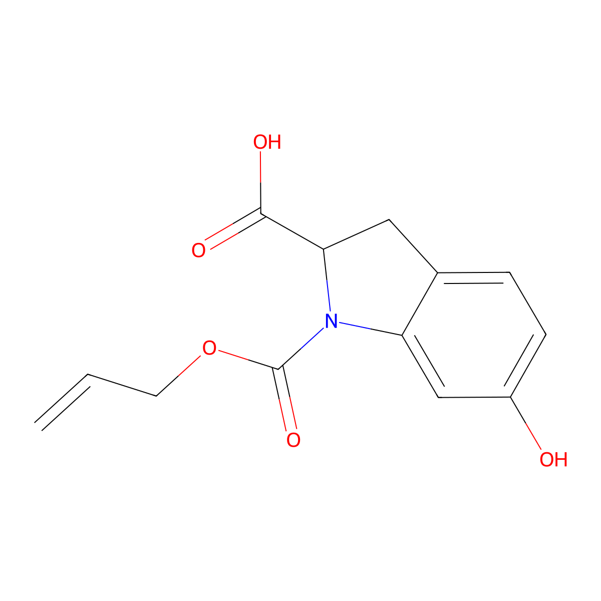 6-hydroxy-1-[(prop-2-en-1-yloxy)carbonyl]-2,3-dihydro-1H-indole-2-carboxylic acid molecular structure, CAS 2680606-87-3