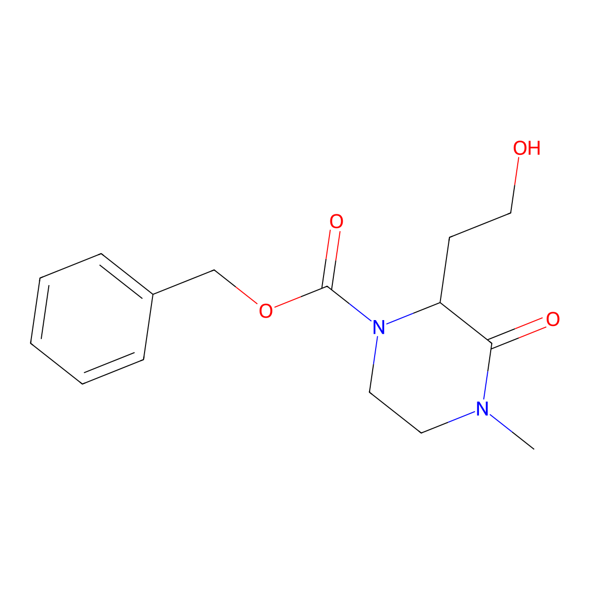Benzyl 2-(2-hydroxyethyl)-4-methyl-3-oxopiperazine-1-carboxylate molecular structure, CAS 2680606-92-0