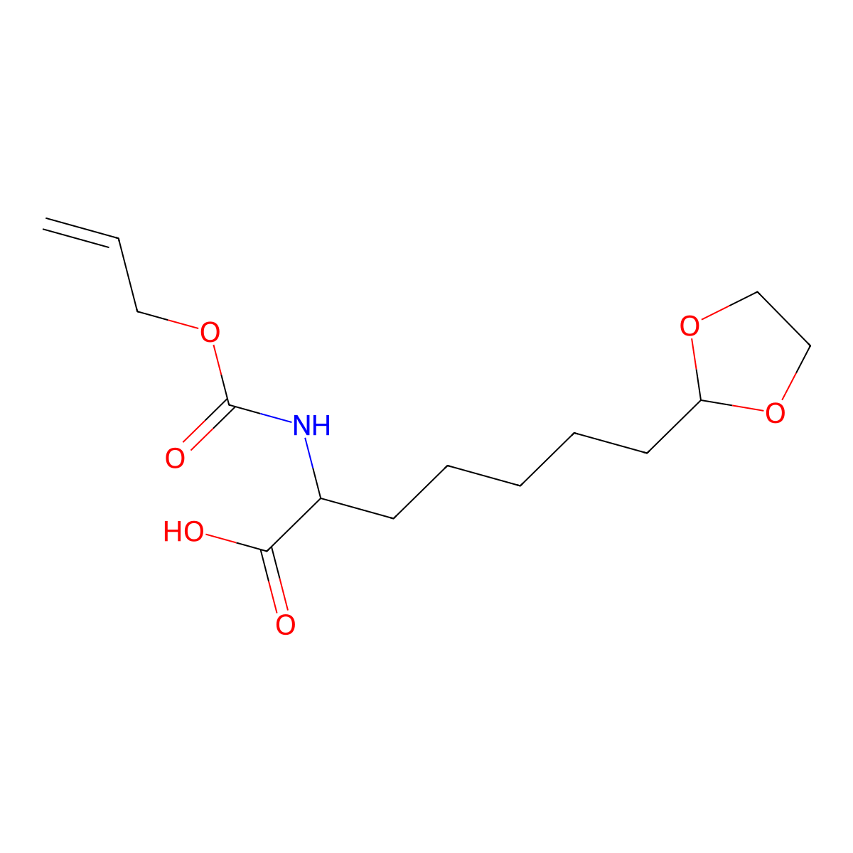 7-(1,3-Dioxolan-2-yl)-2-{[(prop-2-en-1-yloxy)carbonyl]amino}heptanoic acid molecular structure, CAS 2680606-99-7
