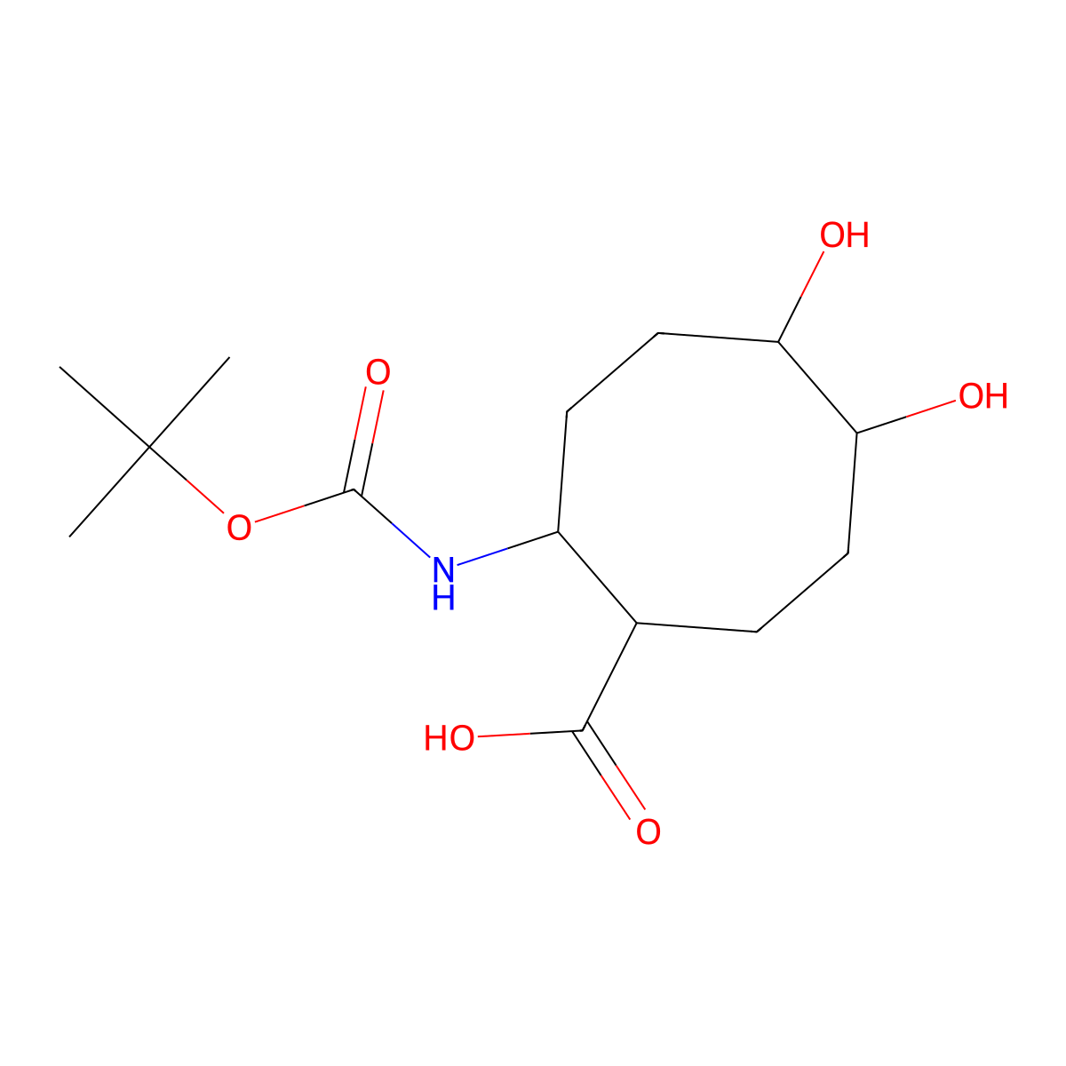 2-{[(Tert-butoxy)carbonyl]amino}-5,6-dihydroxycyclooctane-1-carboxylic acid molecular structure, CAS 2680607-00-3