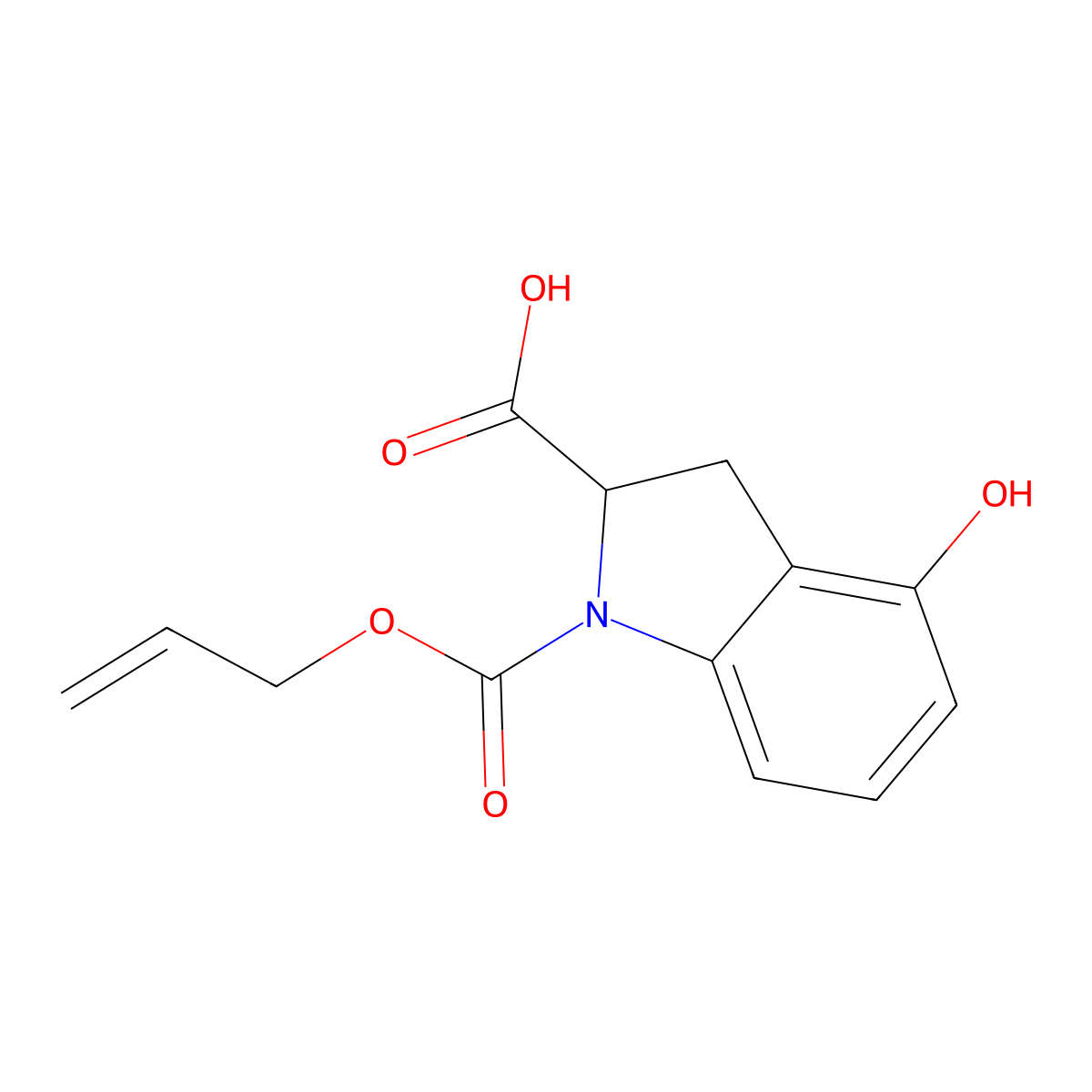 4-hydroxy-1-[(prop-2-en-1-yloxy)carbonyl]-2,3-dihydro-1H-indole-2-carboxylic acid molecular structure, CAS 2680607-19-4