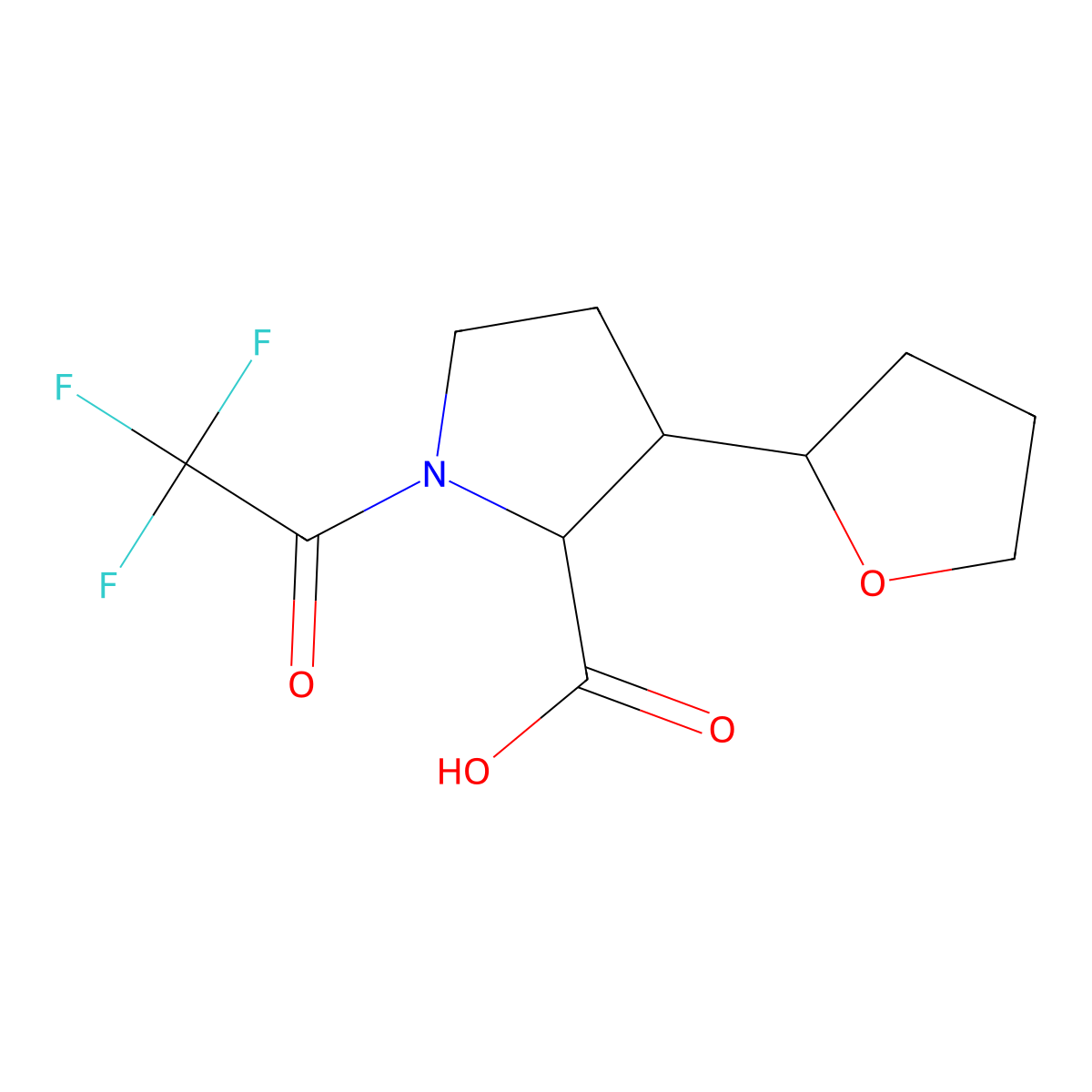 3-(Oxolan-2-yl)-1-(2,2,2-trifluoroacetyl)pyrrolidine-2-carboxylic acid molecular structure, CAS 2680607-30-9