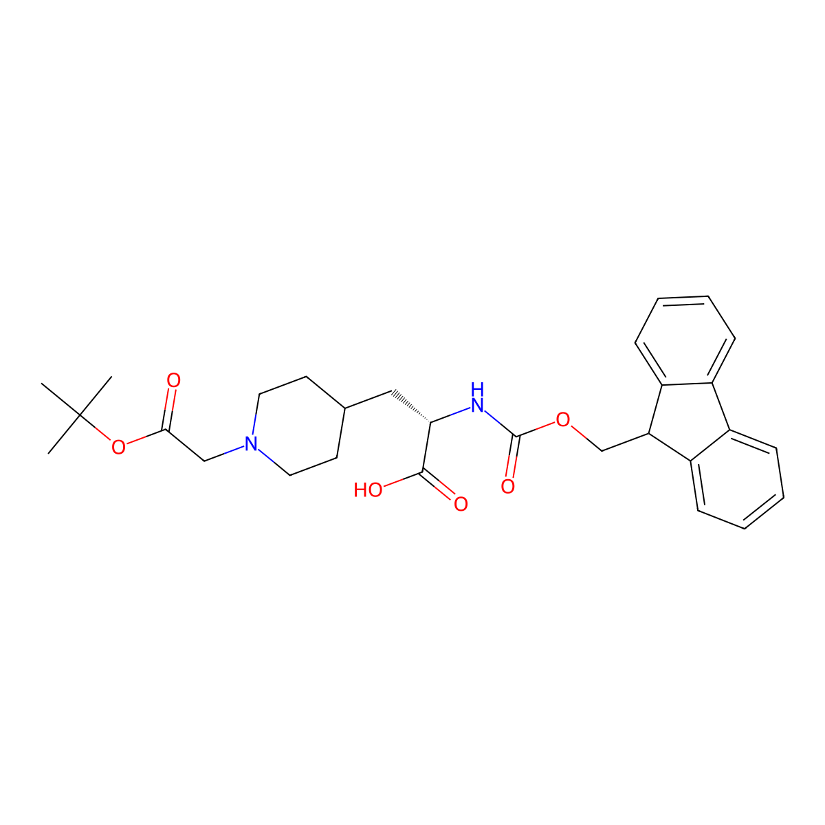 (alphaS)-1-[2-(1,1-Dimethylethoxy)-2-oxoethyl]-alpha-[[(9H-fluoren-9-ylmethoxy)carbonyl]amino]-4-piperidinepropanoic acid molecular structure, CAS 2680607-35-4