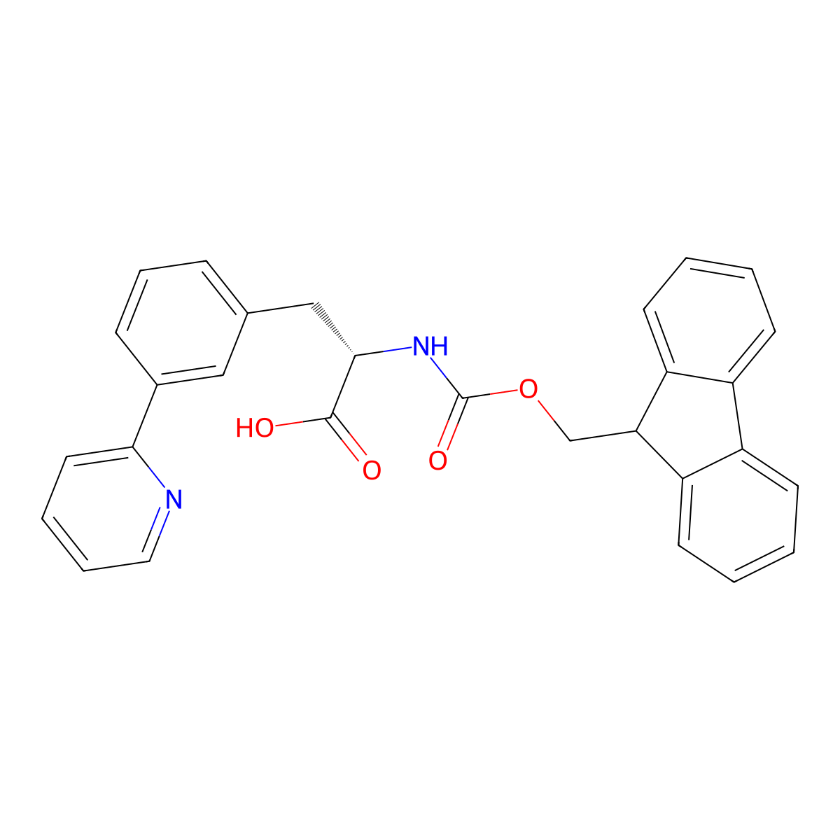 N-alpha-(9-Fluorenylmethyloxycarbonyl)-3-(pyridin-2-yl)-L-phenylalanine (Fmoc-L-Phe(3-(2-Pyr))-OH) molecular structure, CAS 2680607-36-5
