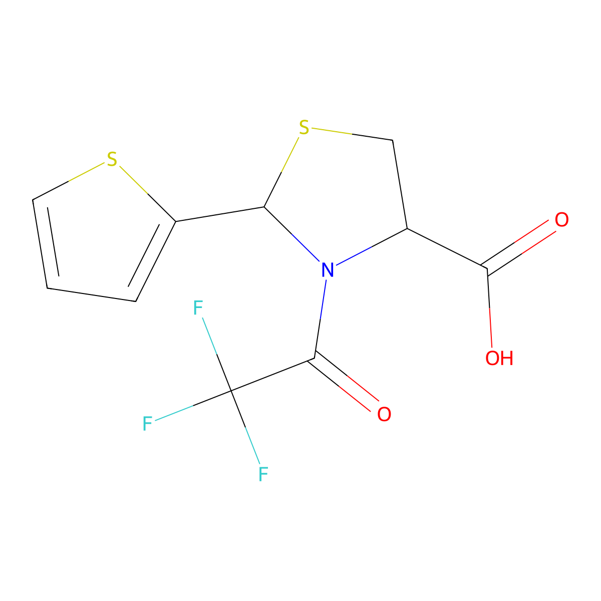 2-(Thiophen-2-yl)-3-(2,2,2-trifluoroacetyl)-1,3-thiazolidine-4-carboxylic acid molecular structure, CAS 2680611-30-5