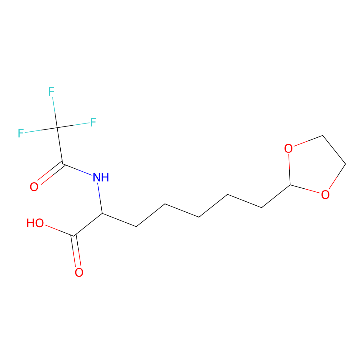 7-(1,3-Dioxolan-2-yl)-2-(2,2,2-trifluoroacetamido)heptanoic acid molecular structure, CAS 2680611-36-1