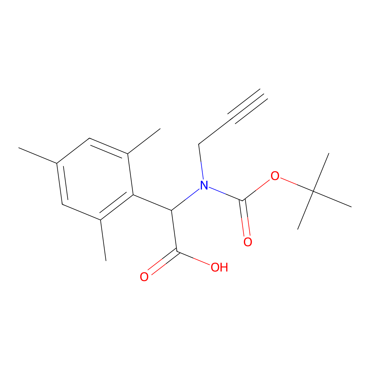 2-{[(Tert-butoxy)carbonyl](prop-2-yn-1-yl)amino}-2-(2,4,6-trimethylphenyl)acetic acid molecular structure, CAS 2680611-44-1