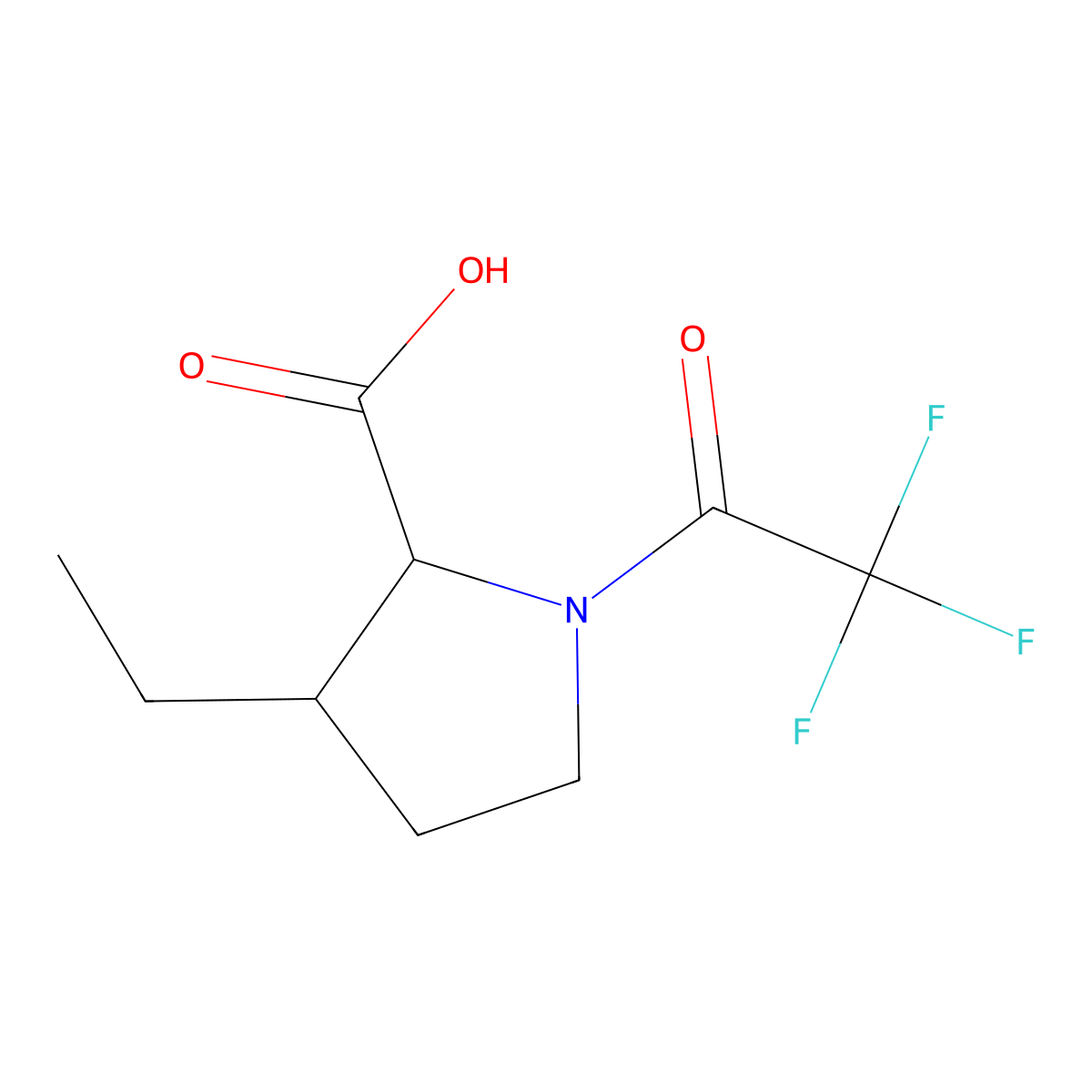 3-Ethyl-1-(trifluoroacetyl)pyrrolidine-2-carboxylic acid molecular structure, CAS 2680611-46-3