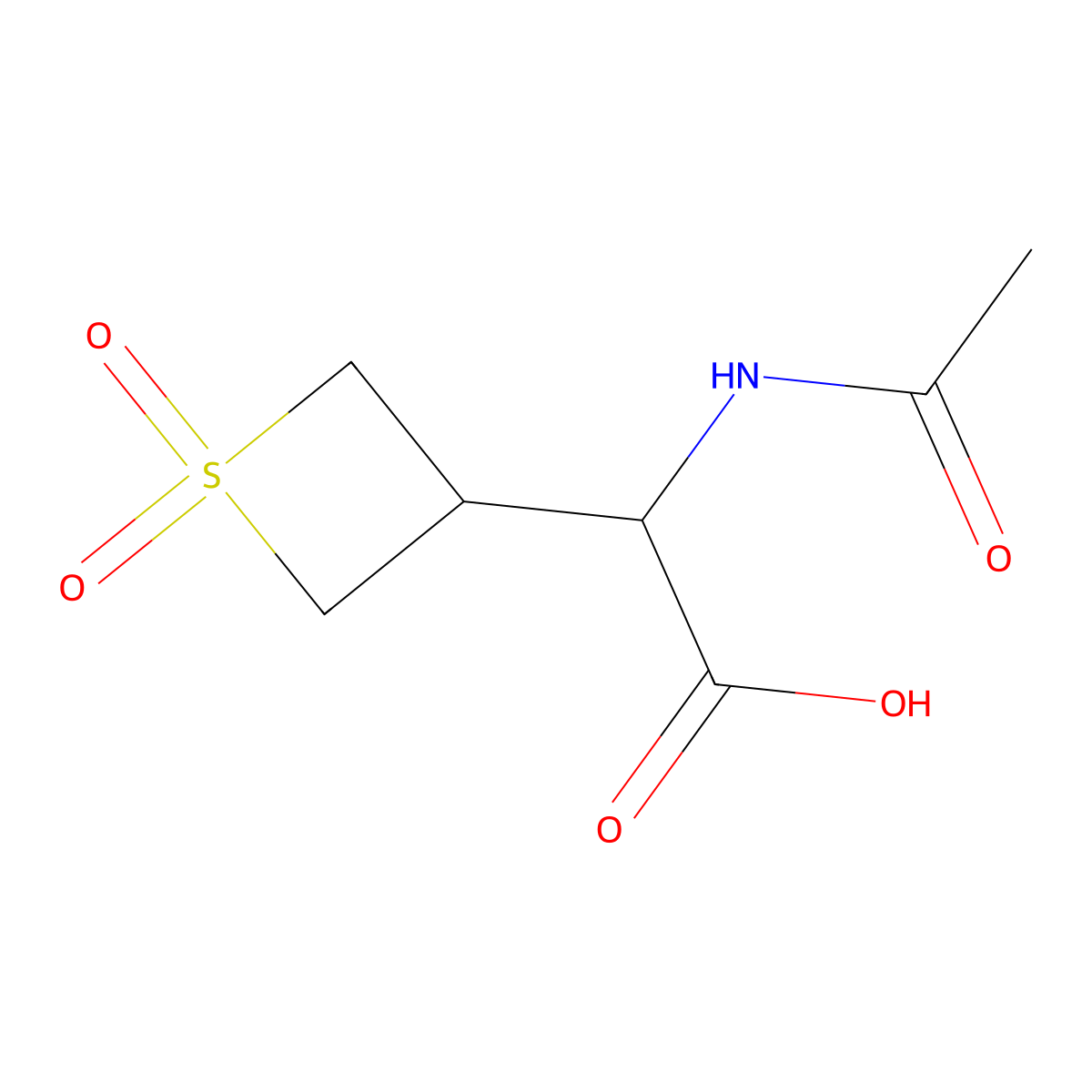 2-(1,1-Dioxo-1lambda6-thietan-3-yl)-2-acetamidoacetic acid molecular structure, CAS 2680611-48-5