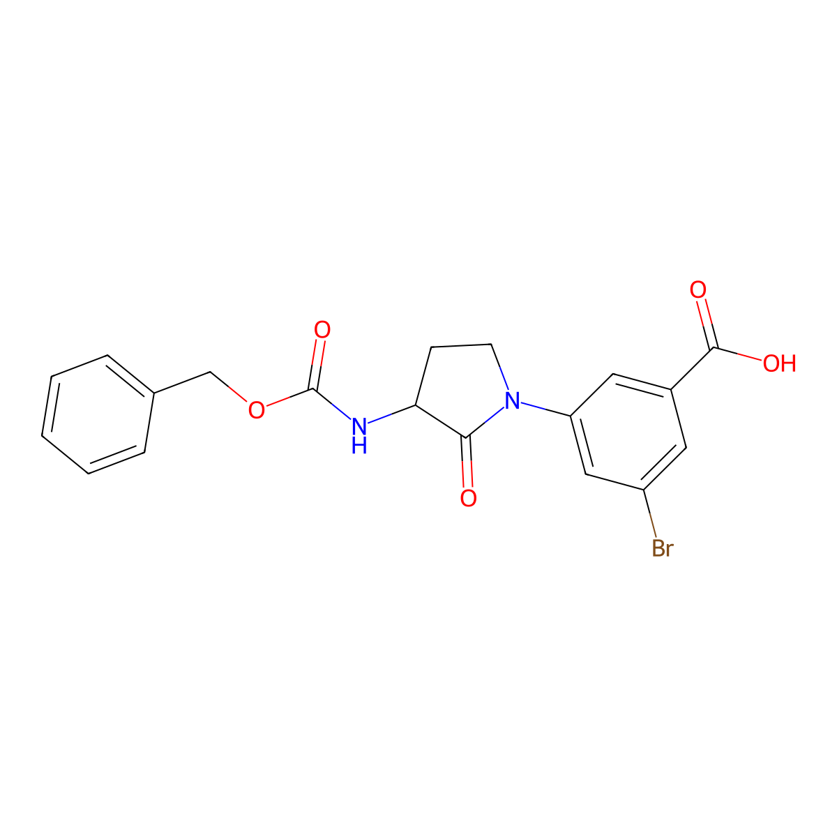3-(3-{[(Benzyloxy)carbonyl]amino}-2-oxopyrrolidin-1-yl)-5-bromobenzoic acid molecular structure, CAS 2680611-52-1