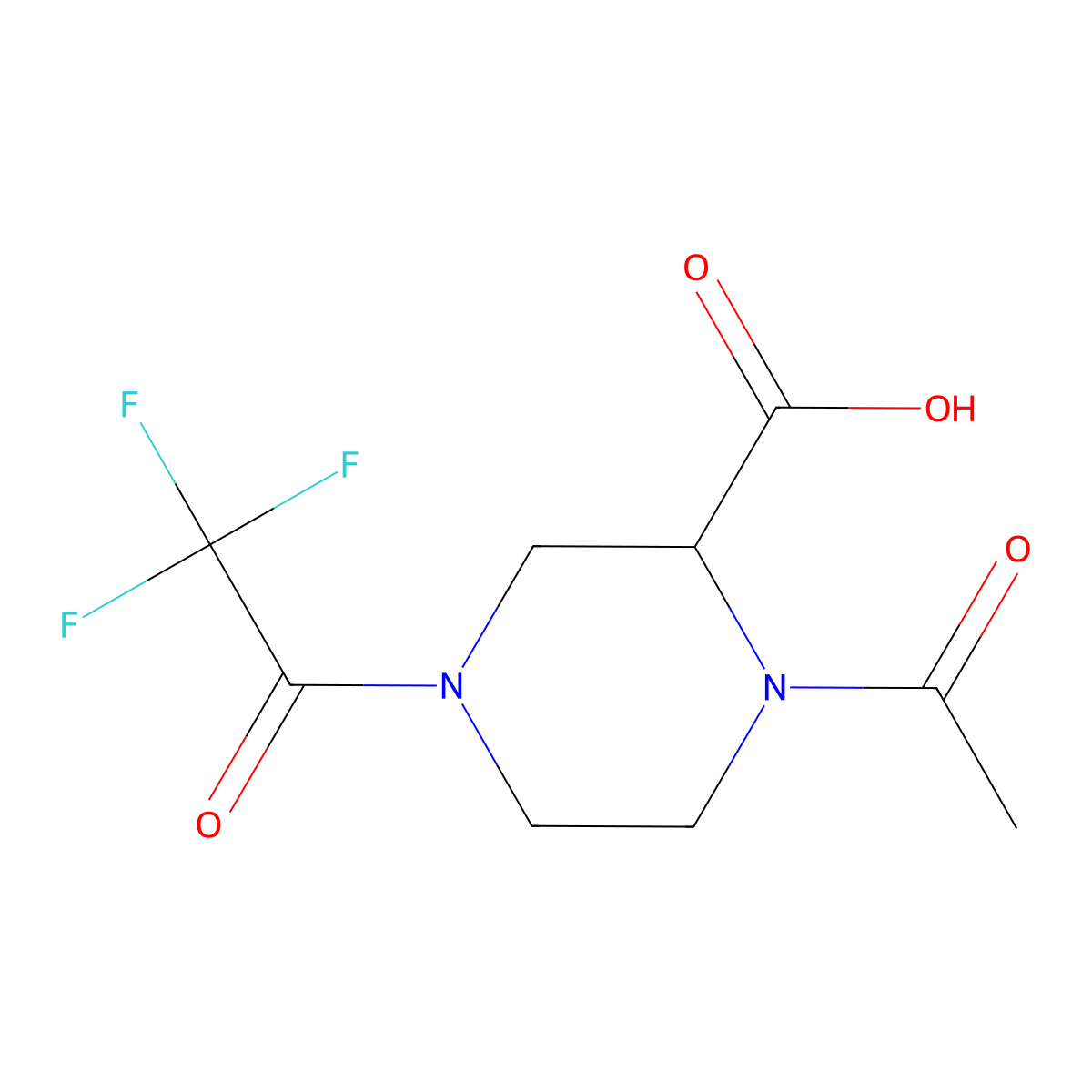 1-Acetyl-4-(2,2,2-trifluoroacetyl)piperazine-2-carboxylic acid molecular structure, CAS 2680611-61-2