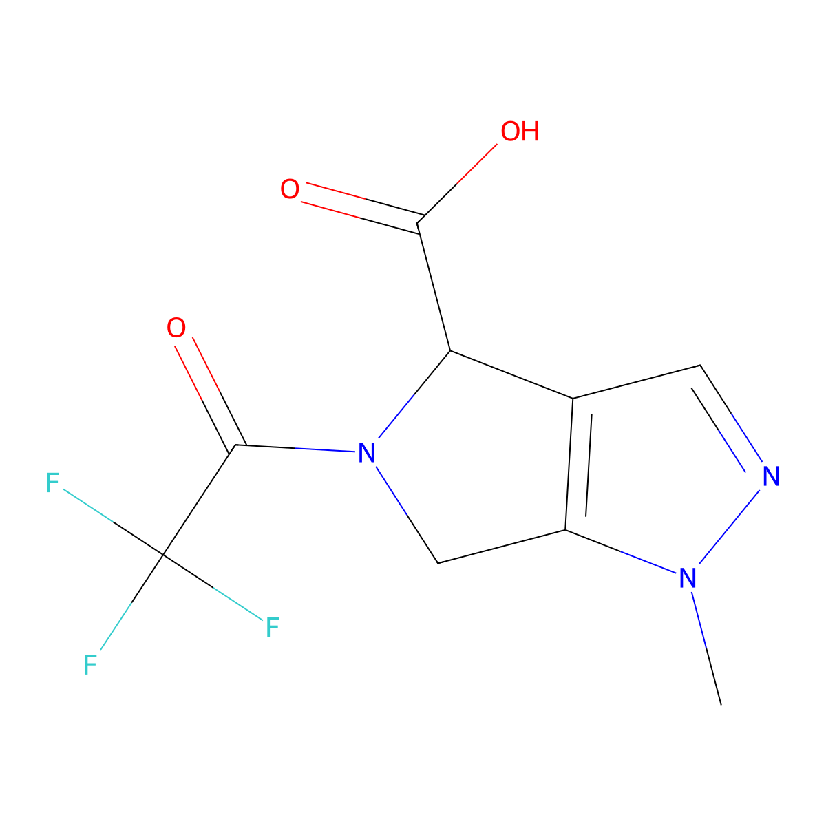 1-methyl-5-(2,2,2-trifluoroacetyl)-1H,4H,5H,6H-pyrrolo[3,4-c]pyrazole-4-carboxylic acid molecular structure, CAS 2680611-63-4