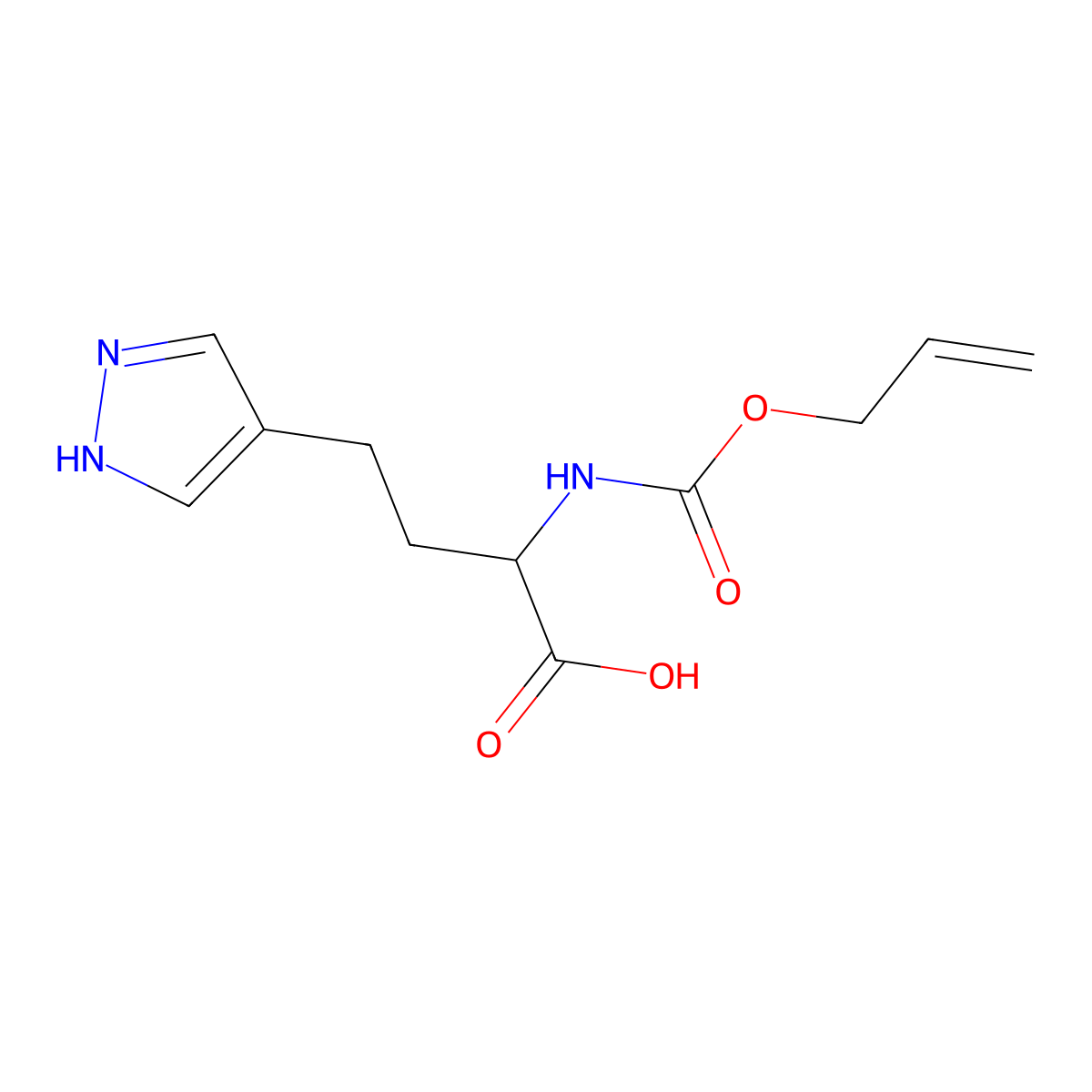 2-{[(prop-2-en-1-yloxy)carbonyl]amino}-4-(1H-pyrazol-4-yl)butanoic acid molecular structure, CAS 2680611-64-5
