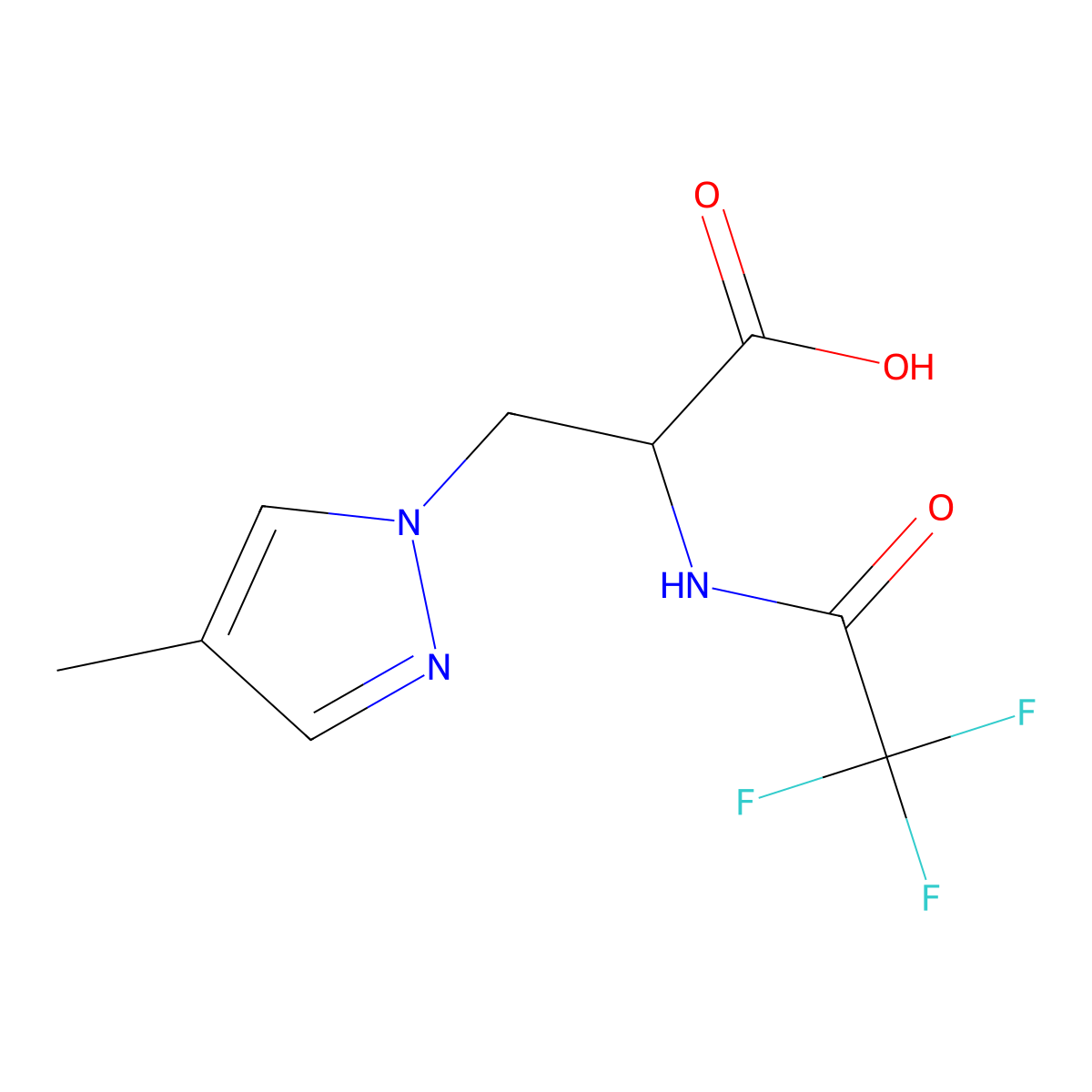 3-(4-methyl-1H-pyrazol-1-yl)-2-(trifluoroacetamido)propanoic acid molecular structure, CAS 2680611-65-6