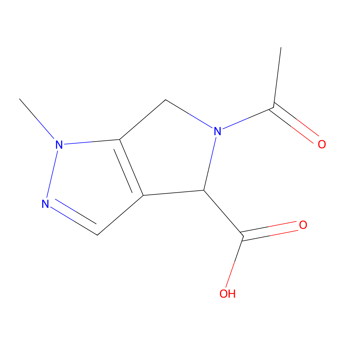 5-acetyl-1-methyl-1H,4H,5H,6H-pyrrolo[3,4-c]pyrazole-4-carboxylic acid molecular structure, CAS 2680611-71-4