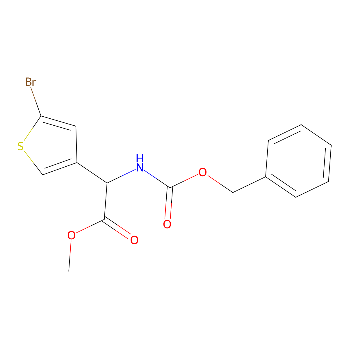 Methyl 2-{[(benzyloxy)carbonyl]amino}-2-(5-bromothiophen-3-yl)acetate molecular structure, CAS 2680611-85-0