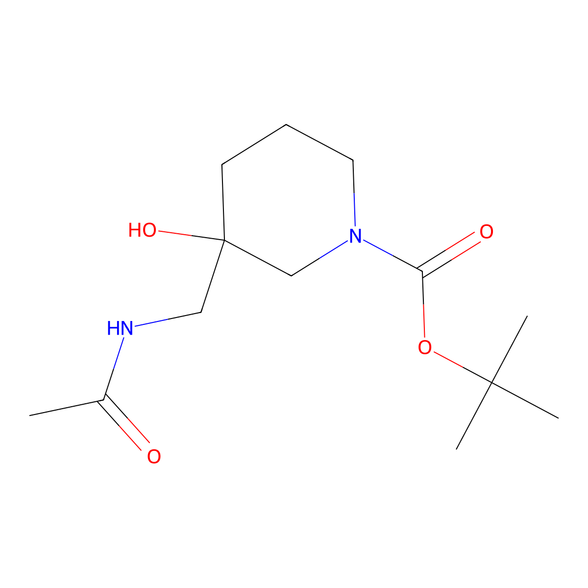 Tert-butyl 3-(acetamidomethyl)-3-hydroxypiperidine-1-carboxylate molecular structure, CAS 2680611-95-2