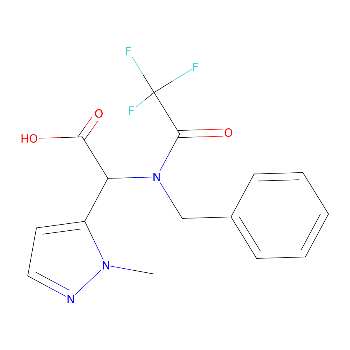 2-(N-benzyl-2,2,2-trifluoroacetamido)-2-(1-methyl-1H-pyrazol-5-yl)acetic acid molecular structure, CAS 2680612-05-7