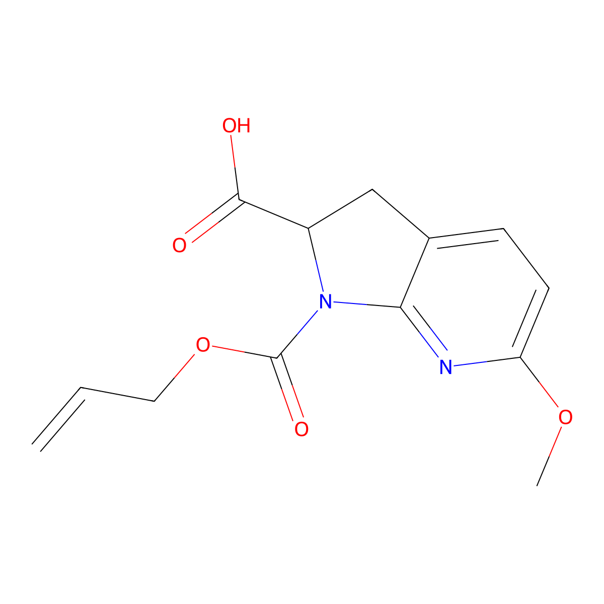 6-methoxy-1-[(prop-2-en-1-yloxy)carbonyl]-1H,2H,3H-pyrrolo[2,3-b]pyridine-2-carboxylic acid molecular structure, CAS 2680612-37-5