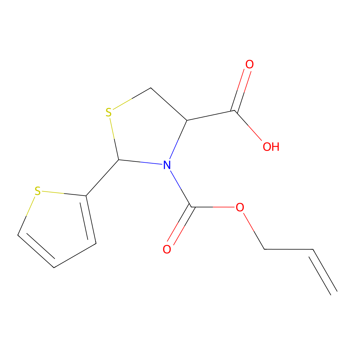 3-[(Prop-2-en-1-yloxy)carbonyl]-2-(thiophen-2-yl)-1,3-thiazolidine-4-carboxylic acid molecular structure, CAS 2680612-51-3