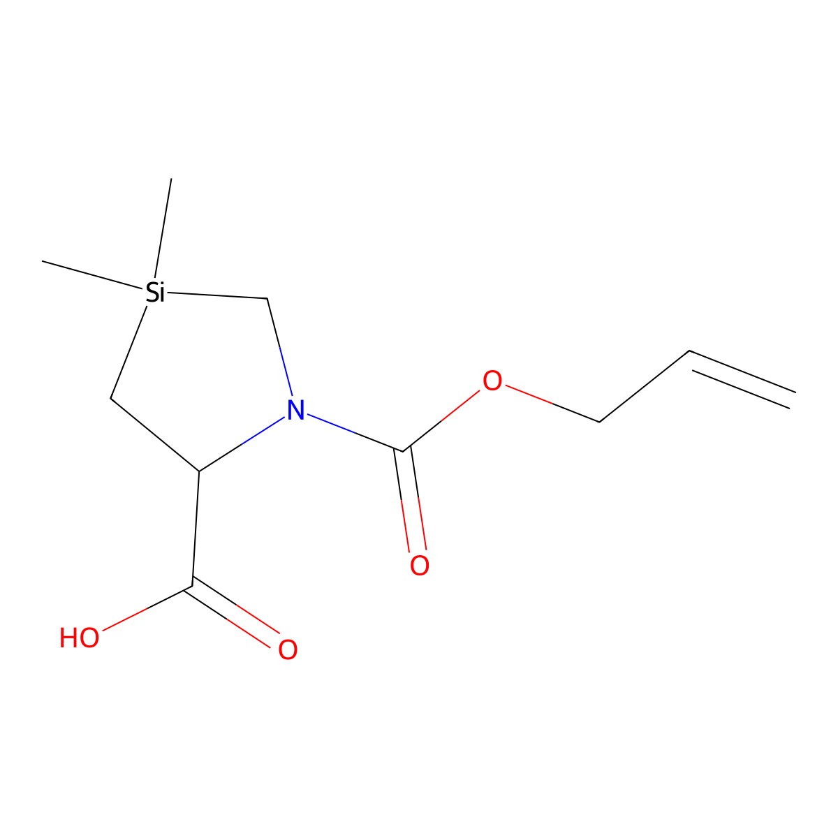 3,3-Dimethyl-1-[(prop-2-en-1-yloxy)carbonyl]-1,3-azasilolidine-5-carboxylic acid molecular structure, CAS 2680612-59-1