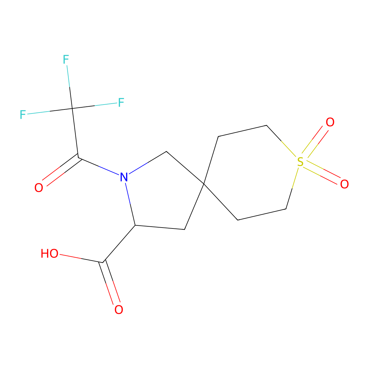 8,8-Dioxo-2-(2,2,2-trifluoroacetyl)-8lambda6-thia-2-azaspiro[4.5]decane-3-carboxylic acid molecular structure, CAS 2680612-69-3