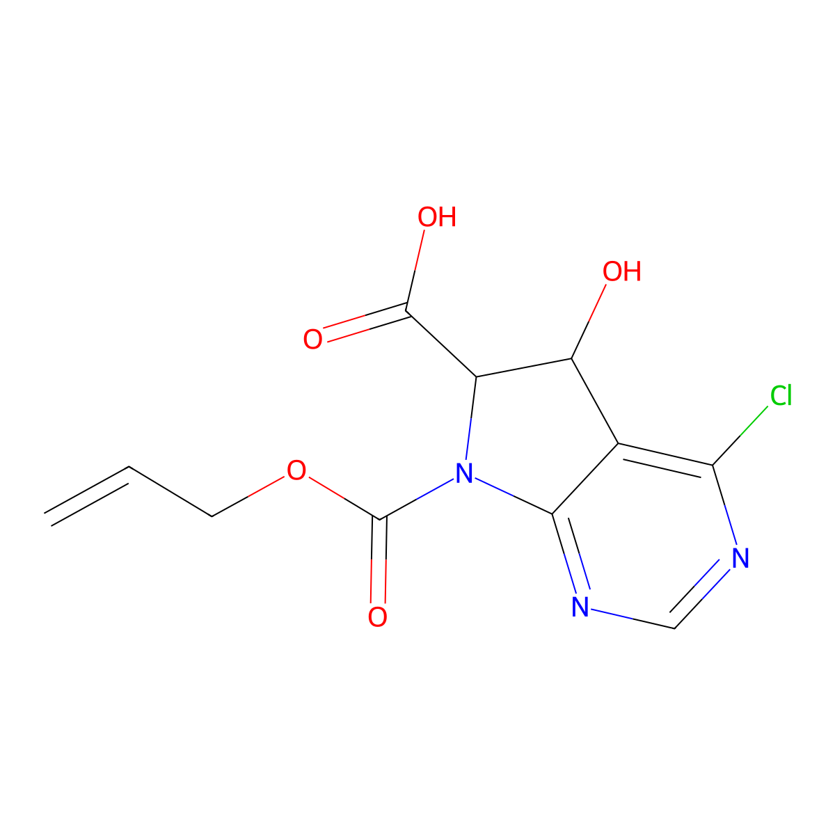 4-chloro-5-hydroxy-7-[(prop-2-en-1-yloxy)carbonyl]-5H,6H,7H-pyrrolo[2,3-d]pyrimidine-6-carboxylic acid molecular structure, CAS 2680612-72-8
