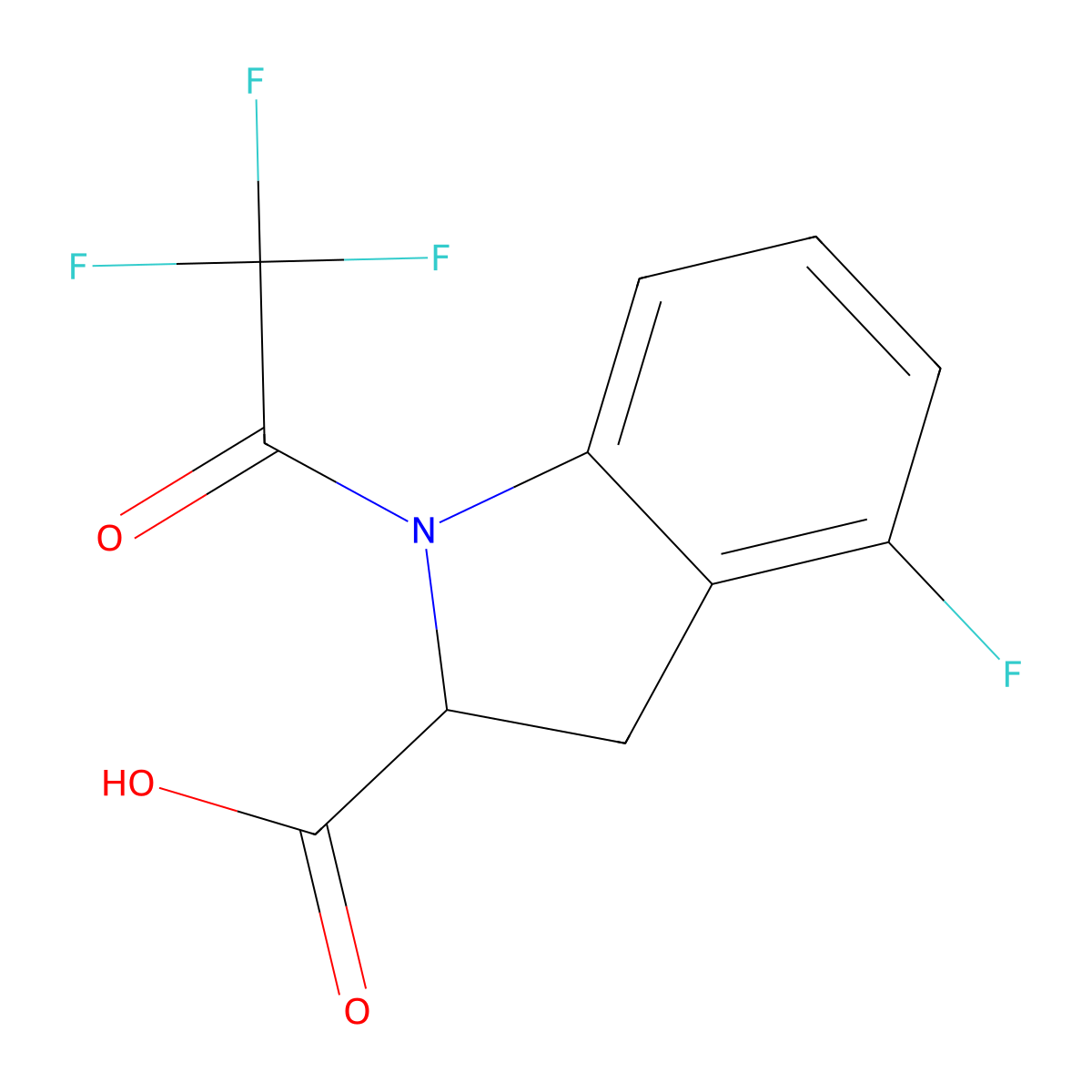 4-fluoro-1-(2,2,2-trifluoroacetyl)-2,3-dihydro-1H-indole-2-carboxylic acid molecular structure, CAS 2680612-84-2